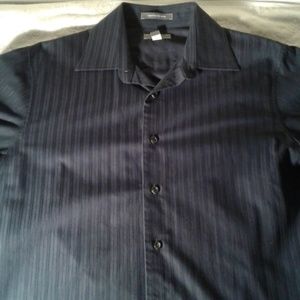 Dark blue long sleeve button up dress shirt